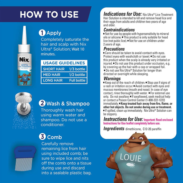Nix Lice Removal Kit - Lice Treatment Hair Solution and Comb, Home Defense Bedbug and Lice Killing Spray (Pack of 2) (Packaging May Vary)