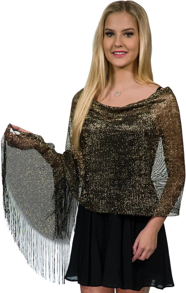 ShineGlitz Shawls and Wraps for Evening Dresses, Metallic Glitter Shawls for Women, Sparkling Wedding Giving Shawl Gift Black/Gold
