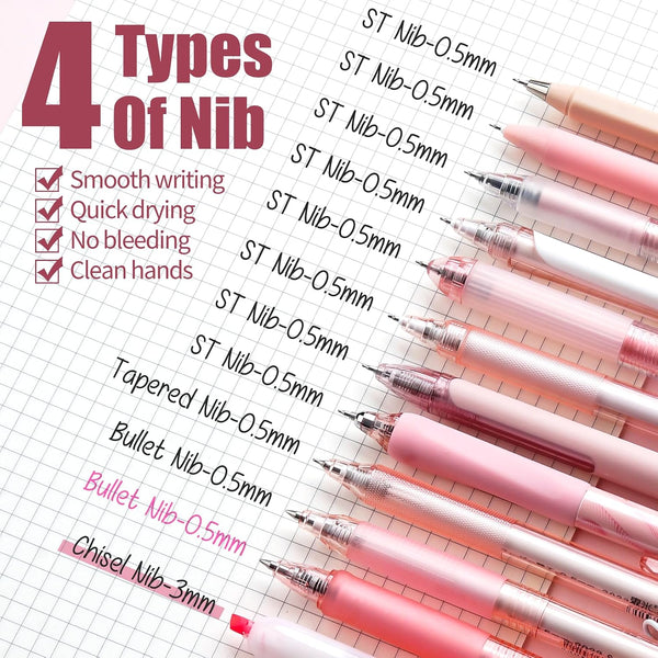 Four Candies Cute Pink Pens, Black Gel Ink, Rose - 12ct, 0.5mm Fine Point | Back to School Supplies, Nurse Essentials, Office Decor for Women,