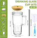 Birity 24oz Glass Cups with Lids and Straws,Glass Tumbler with Handle,2 set–Reusable Glass Ice Coffee Cups with Lid and Straw for