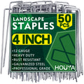 50 Pack Landscape Staples 4 Inch 12 Gauge Garden Stakes Galvanized Garden Staples Pins Anti-Rust Ground Stakes for Weed Barrier, Irrigation