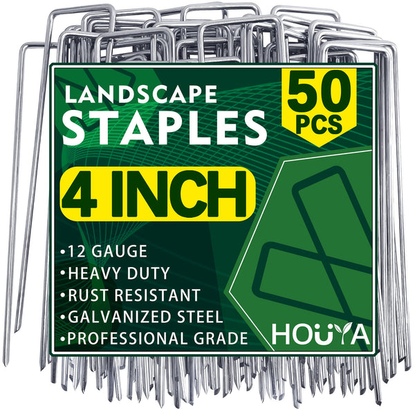 50 Pack Landscape Staples 4 Inch 12 Gauge Garden Stakes Galvanized Garden Staples Pins Anti-Rust Ground Stakes for Weed Barrier, Irrigation