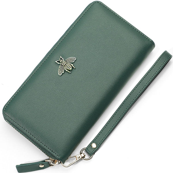 Women Wallet RFID Blocking Ladies Clutch Purses Long Wristlet Wallets for Women Dark Green
