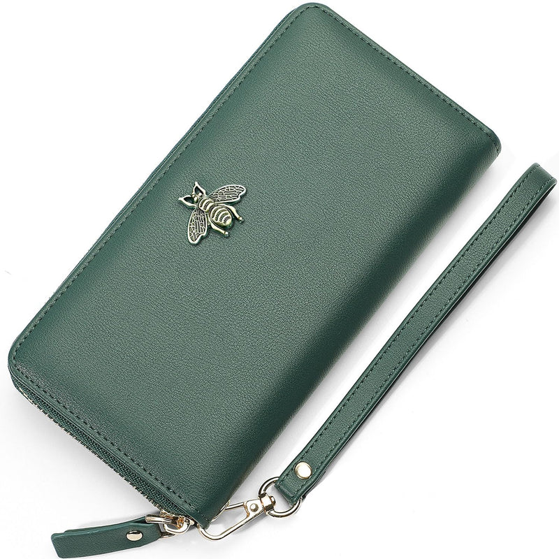 Women Wallet RFID Blocking Ladies Clutch Purses Long Wristlet Wallets for Women Dark Green