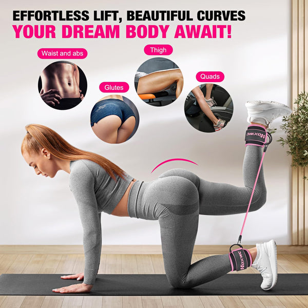 HOXWC Ankle Resistance Bands with Cuffs, Ankle Bands for Working Out, Ankle Resistance Band for Leg, Booty Workout Equipment for Kickbacks Hip