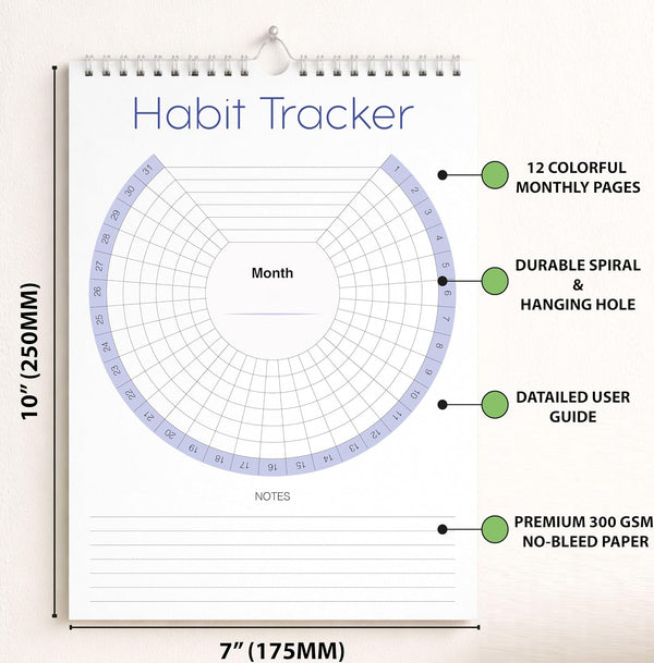 Habit Tracker Calendar (Undated 12 Month) with Silver Spiral Bound and Hanger, 7"x10" Habit Planner, Daily Weekly and Monthly Habit Tracker