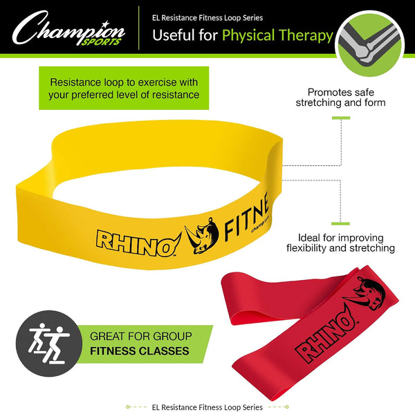 Champion Sports Stretch Loop Bands for Men and Women, Light to Heavy Resistance - Durable Fitness Band for Strength Training, Stretching,