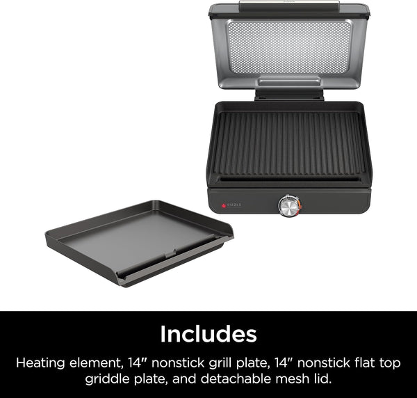 Ninja Griddle and Indoor Grill, 14’’, Electric Grill, For Steak, Burgers, Salmon, Veggies, and More, Pancake Griddle, Nonstick, Dishwasher Safe,