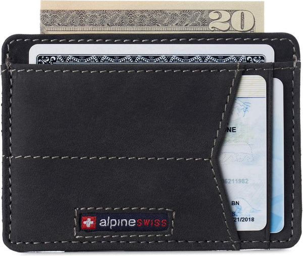Alpine Swiss RFID Minimalist Oliver Front Pocket Wallet For Men Leather Hampton Collection Nubuck Black One Size Nubuck Black