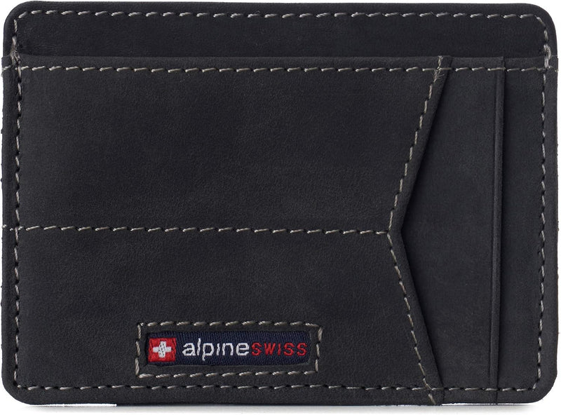 Alpine Swiss RFID Minimalist Oliver Front Pocket Wallet For Men Leather Hampton Collection Nubuck Black One Size Nubuck Black