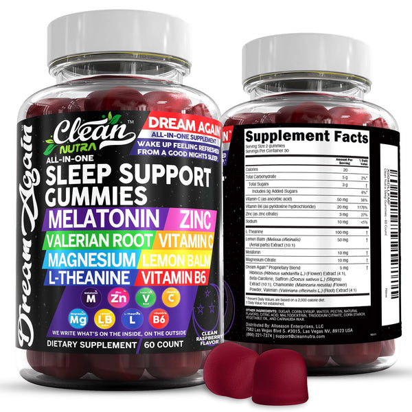 Clean Nutra Melatonin Gummies 10Mg | Sleep Aid Valerian Root L-Theanine Vitamin B6 C Lemon Balm Magnesium Hibiscus Beta Carotene Saffron &