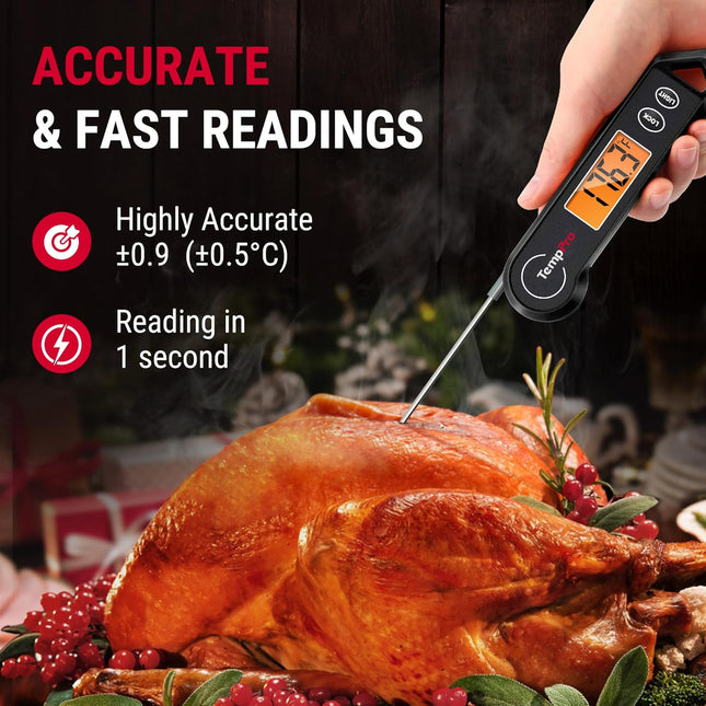 TempPro TP19H Waterproof Digital Meat Thermometer with Ambidextrous Backlit and Motion Sensing Cooking Food Thermometer 
