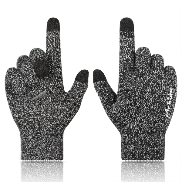 Achiou Winter Gloves for Men and Women, Touchscreen Soft Knit Gloves | Soft Knit Lining; 3-Finger Touchscreen; Anti-Slip Silicone Grip; Four-Way