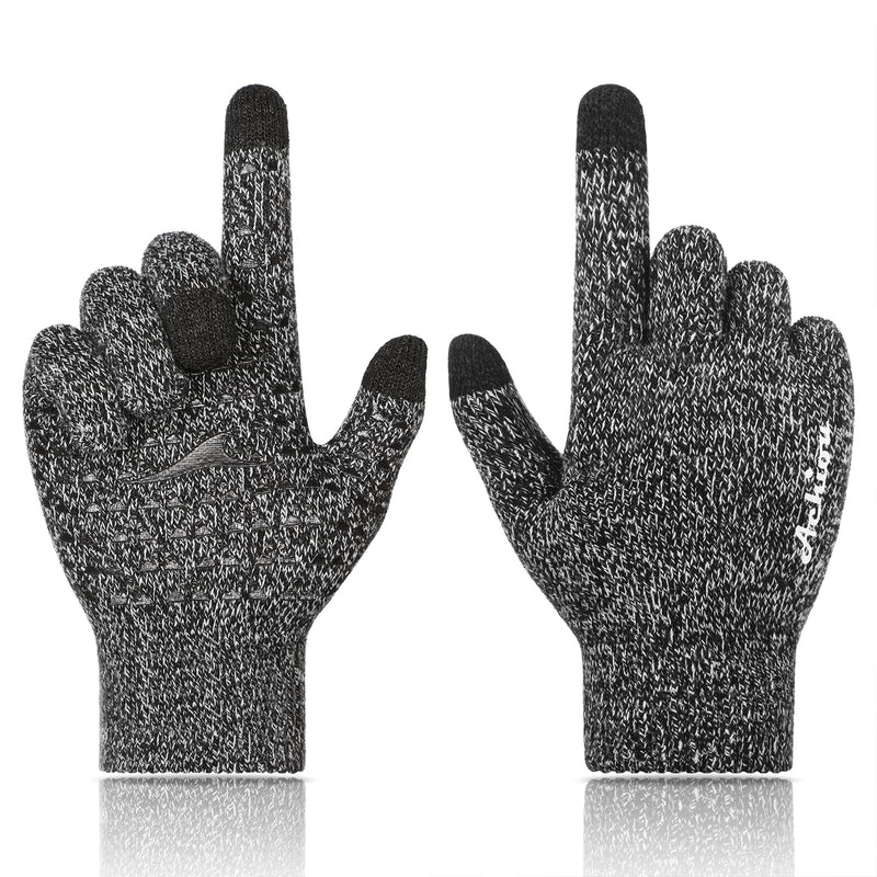 Achiou Winter Gloves for Men and Women, Touchscreen Soft Knit Gloves | Soft Knit Lining; 3-Finger Touchscreen; Anti-Slip Silicone Grip; Four-Way