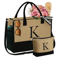 YOOLIFE Personalized Gifts for Women - Initial Jute Tote Bag & Makeup Bag, Birthday Gifts for Women Mom Wife Teacher Friend
