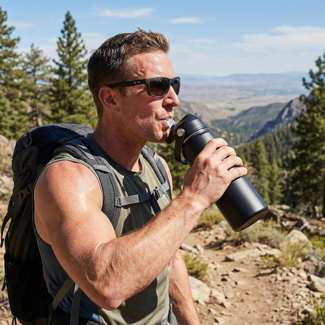 24Oz Insulated Stainless Steel Water Bottle, Wide Mouth Double Wall Vacuum, Silicone Straw, Sweat & Leak Proof, BPA Free