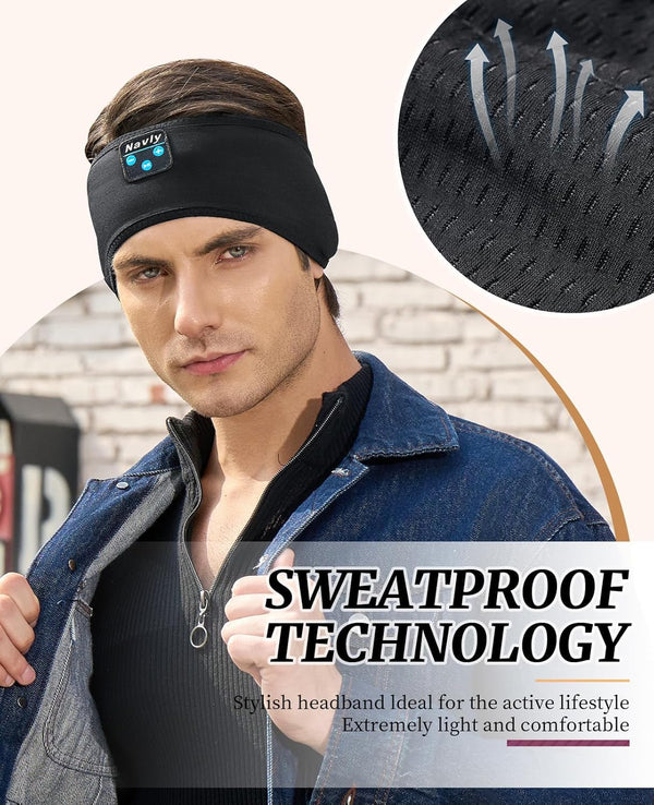 Navly Sleep Headphones, 10Hrs Sports Headband with Soft Cozy Earbuds Comfortable, Headphones Headband with Ultra-Thin HD Stereo Speakers Perfect