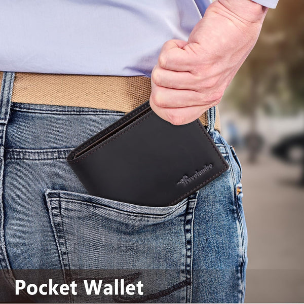 Travelambo Leather Wallet for Men, Slim Minimalist RFID Credit Card Holder Crazy Horse Coffee