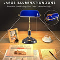 Traditional Bankers Lamp, Handmade Emerald Blue Glass Shade,with Pull Chain Switch Plug in Fixture,Vintage Office Table Light, Antique Style Desk
