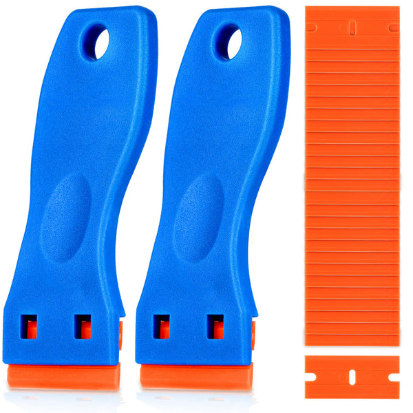 KUSUFEFI Plastic Razor Blade Scraper, 2PCS Scraper Tool with 60PCS Plastic Blades, Cleaning Scraper Remover for Stickers, Decals, Adhesive,