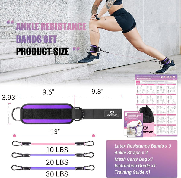 Ankle Resistance Bands with Cuffs, Ankle Bands for Working Out, Kickbacks Hip, Leg Glute Exercise Equipment with Training Poster, Resistance