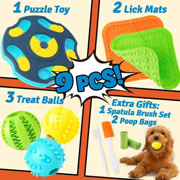 Forfon 9 Pack All-Around Dog Puzzle Toy Set -Mentally Stimulating Dog Enrichment Toys for Small to Medium Smart Dogs, Includes Dog Lick Mat with