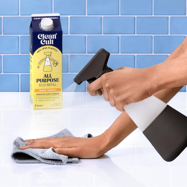 Cleancult Glass Spray Bottles (16Oz, 2 Pack) - Refillable All Purpose Cleaning Spray Bottle - Bpa-Free Plastic Nozzle & Non Slip Silicone Sleeve -