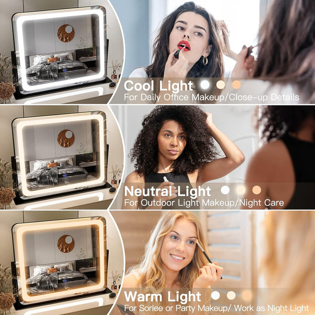 FENNIO Vanity Mirror with Lights 22"X19",Led Lighted Makeup Mirror,Large Makeup 