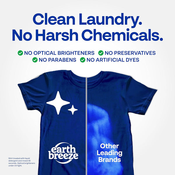 Earth Breeze Laundry Detergent Sheets Fragrance-Free - 60 Loads Eco Liquidless Soap - Travel-Friendly for Hot & Cold Cycles, Tackles Tough Stains