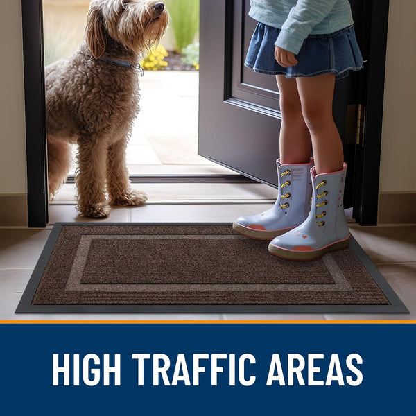 OLANLY Front Door Mat Outside 29.5x17, All-Season Heavy-Duty Rubber Doormat Dark Brown Classic Border Rectangular 29.5" x 17"