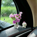 Set of 2 Cute Mini Bunny and Peach Blossom in Flower Vase Car Rearview Mirror Ornaments Funny Dashboard Decorations Kawaii Car Interior