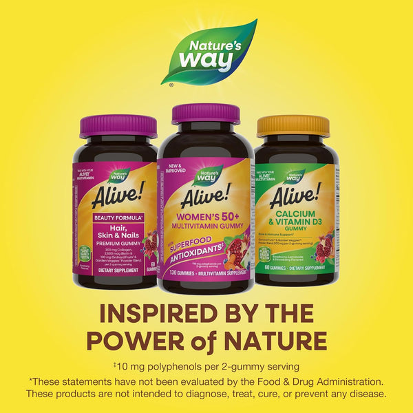 Nature'S Way Alive! WomenÃ¢ÂÂS 50+ Daily Gummy Multivitamins, Supports Multiple Body Systems*, Supports Healthy Heart, Brain & Bones,* B-Vitamins,
