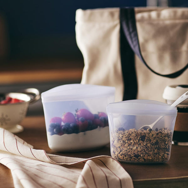 Stasher Premium Silicone Reusable Food Storage Bags, 2-Pack, Clear, Multi-Use Food Storage Bags, Lunch Bag, Travel Containers, BPA Free,