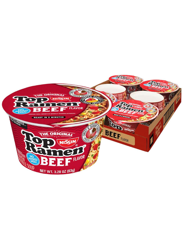 Nissin Top Ramen Bowl Ramen Noodle Soup, Beef, 3.28 Ounce (Pack of 6) Beef 3.28 Ounce (Pack of 6)