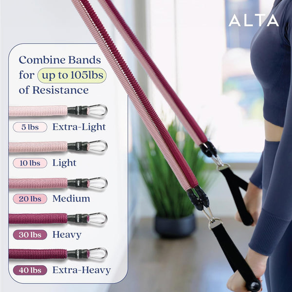 ALTA Resistance Tube Bands for Women - Full Kit Resistance Bands for Working Out with Handles, Ankle Straps, Door Anchor – Home Workout Bands for