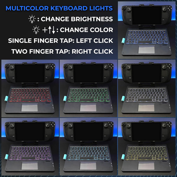DeckTop with Splitter - Steam Deck Keyboard and Bluetooth Trackpad Mouse with Multicolor LED Laptop Accessory for Valve Linux PC Gaming
