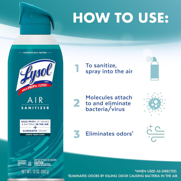 Lysol Air Sanitizer Spray, Air Freshener Alternative, Simple Fresh 3-Pk Simple Fresh 10 Ounce (Pack of 3)