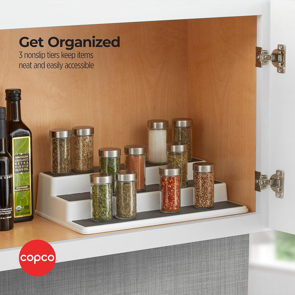 Copco 3-Tier Spice Rack Organizer for Cabinet - 15 Inch Non-Skid Pantry Organizer and Storage Shelf for Spices, Canned Goods, Seasonings - White