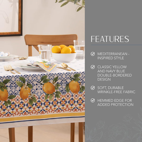 Threadmade Capri Lemon Double Border Tablecloth, Multicolor - 60" W x 84" L Multi Color 84" x 60" (Rectangular)