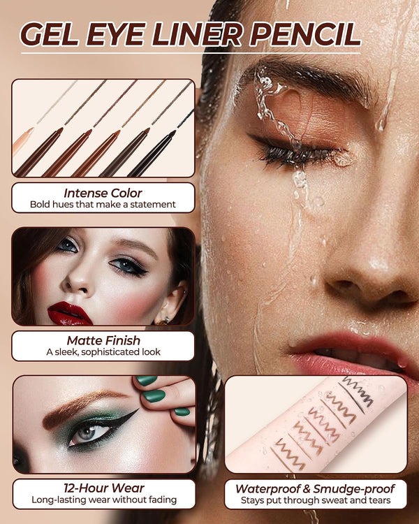 Black Eyeliner Pencil Retractable Gel Eye Liner Pencil Built in Sharpener Waterproof Smudge proof Waterline Eye Liner Pencils Smooth Creamy