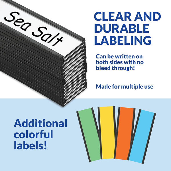 50 Pack "C" Channel Magnetic Label Holders 1X3 with 100 White Card Inserts, 50 Clear Plastic Protectors and Bonus 20 Colorful Cardstock Inserts in