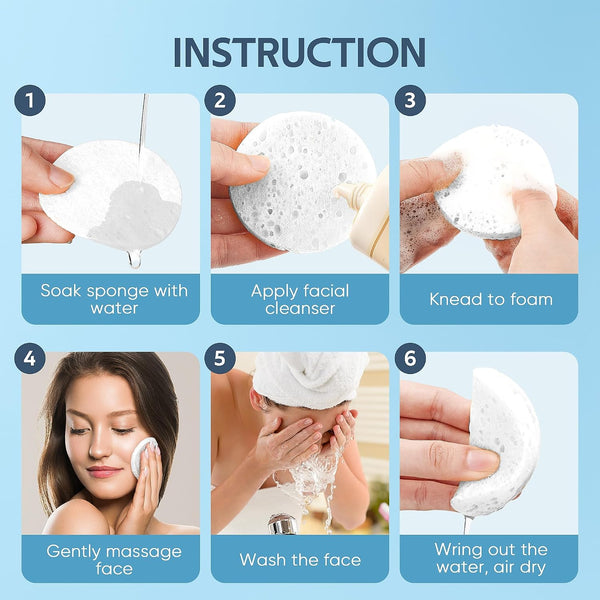 50-Count Compressed Facial Sponge, GAINWELL White Cellulose 100% Natural Cosmetic Spa Sponges for Facial Cleansing, Exfoliating Mask, Makeup