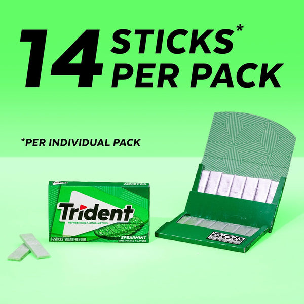 Trident Spearmint Sugar-Free Gum, 12 Packs of 14 Pieces (168 Total Pieces) Spearmint 14 Count (Pack of 12)