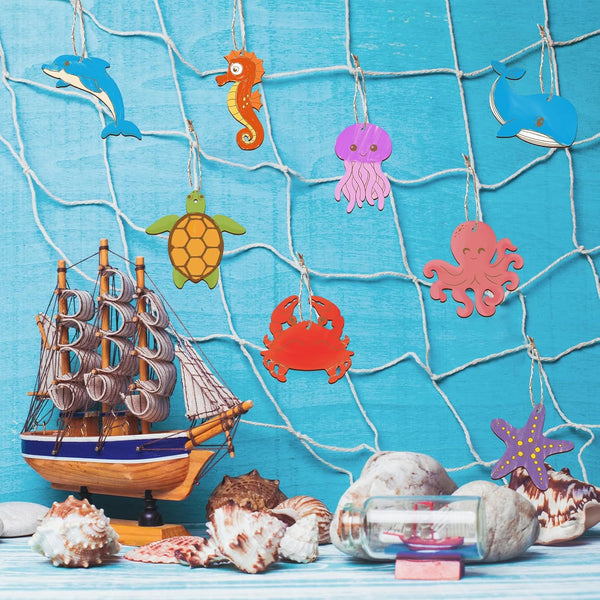 80PCS Wooden Sea Ornaments to Paint, 10 Styles DIY Blank Unfinished Wood Ocean Whale Seahorse Octopus Starfish Dolphin Turtle Shark Crab Cutouts