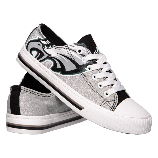 FOCO Womens NFL Team Logo Ladies Fashion Glitter Low Top Canvas Sneakers Shoes Philadelphia Eagles 8 Glitter