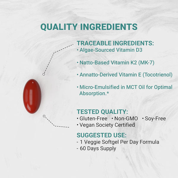 Vegan Tocotrienol with Coq-10 | Nano-Emulsified in EVOO for Better Absoprtion | Non-Gmo, Soy Free and Vegan Society Certified | 60 Veggie Softgels