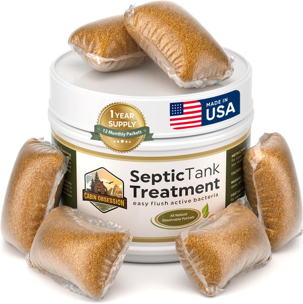 Septic Tank Treatment - 1 Year Supply of Septic Safe Dissolvable Easy Flush Live Bacteria Packets (12 Count) - Best Way to Prevent Expensive