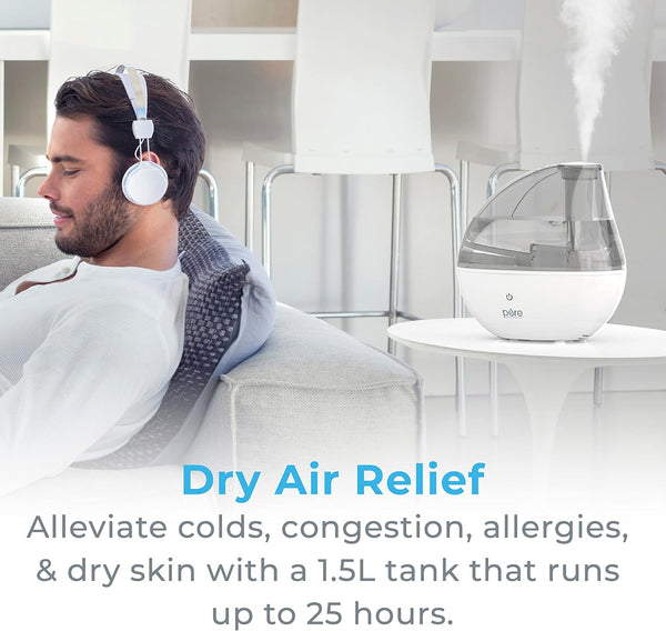 Pure Enrichment Mistaire Silver Ultrasonic Cool Mist Humidifier for Bedroom, Office, Nursery & Indoor Plants - Lasts up to 25 Hours, Whisper-Quiet