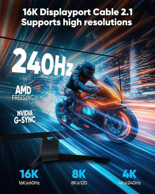 Highwings 80Gbps Displayport Cable 2.1 3.3FT, 16K@60Hz, 8K@120Hz, 4K@240Hz, DP 2.1 Cable 16K Braided Cord, Compatible with HDR10 DSC 1.2a, G-Sync
