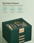 SONGMICS GISELLA Collection - Jewelry Box Organizer with Glass Lid, 4-Layer Jewelry Storage, with 3 Drawers, Modern Style, 8 x 9.1 x 6.5 Inches,